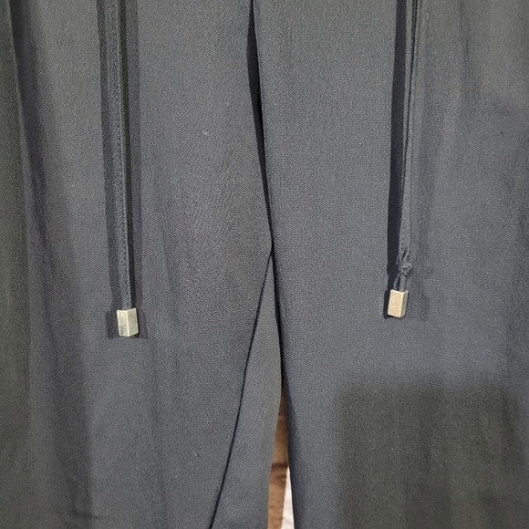 Zara Navy Blue High Rise Crepe Straight Leg Drawstring Pants - Picture 4 of 12